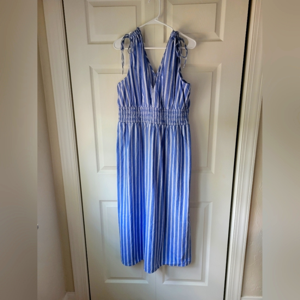Blue and White Striped Sleeveless Dress - Picture 1 of 2
